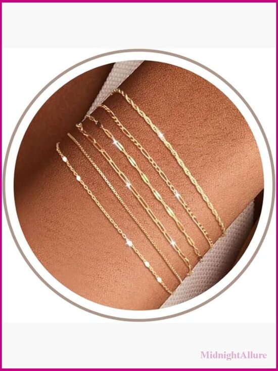Jewelry - Gold Stack Bracelet Set Dainty Thin Link Bracelets Trendy 14K Plated Waterproof